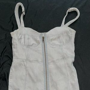 Ganni zip-up bustier tight gray / grey denim mini-dress